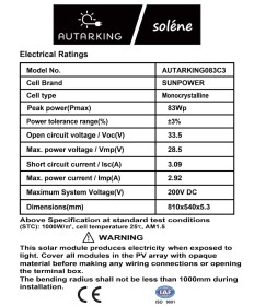 AUTRKING - Soléne solar module 83W ETFE